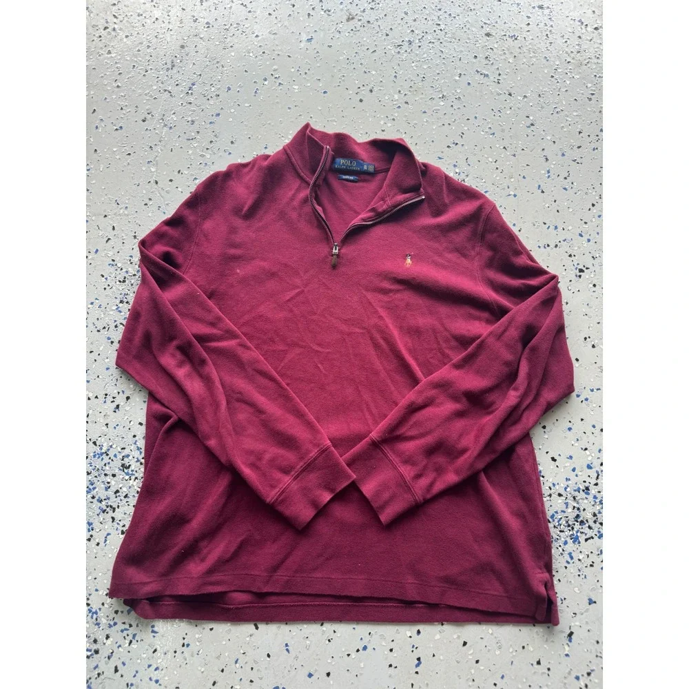 Polo Ralph Lauren Quarter Zip Pullover Sweater Burgundy Estate‎ Rib XL